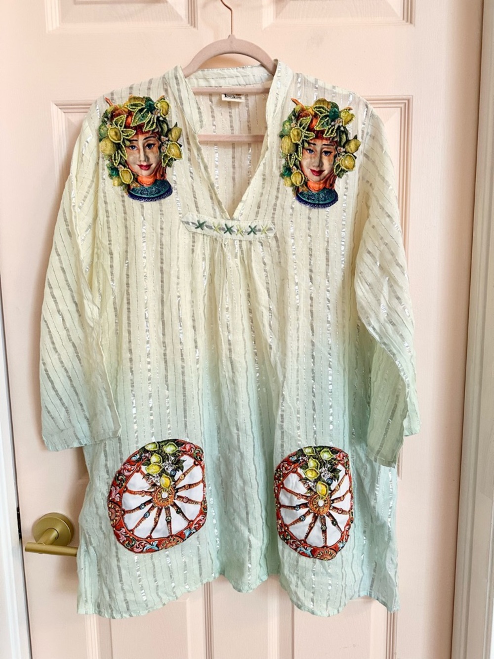 Green yellow boho Madrid tunic top